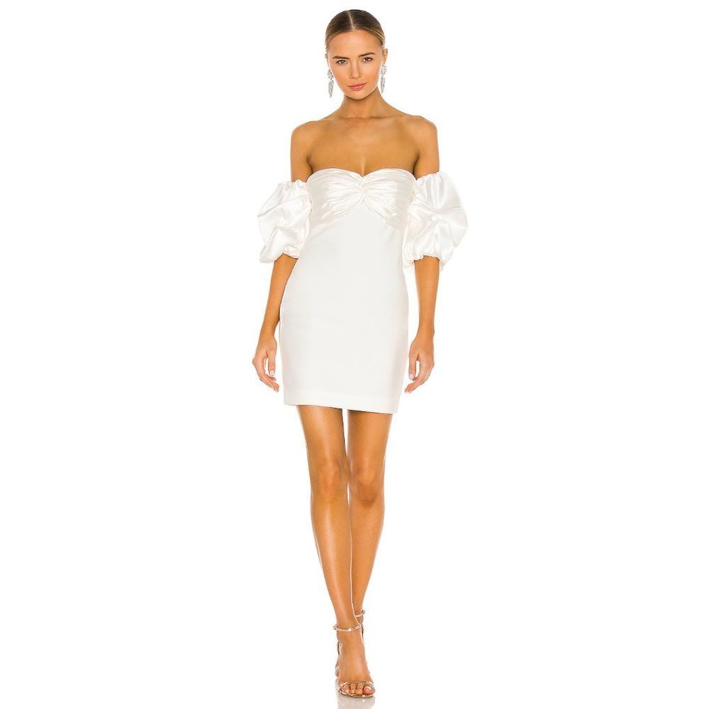 cinq a sept White Off-Shoulder Puff Sleeve Mini Dress